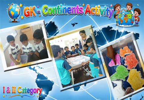 The Tray filled with blue-tinted water was used to represent the oceans was given to the children for fixing the continents. These activities made the children to remember the continents with its colour, size, and place with accuracy.