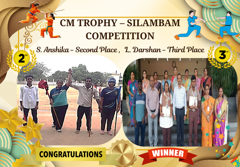 The Students of Senthil Public School, Adhiyamankottai, Dharmapuri, showcased their talent and determination in the District-Level Chief Minister’s Trophy – 2026 Silambam Competition held at the Dharmapuri District Sports Stadium.